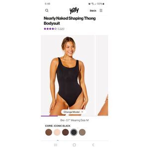 New Medium Large Fabletics Yitty Black Nearly Naked Shaping Thong Bodysuit
